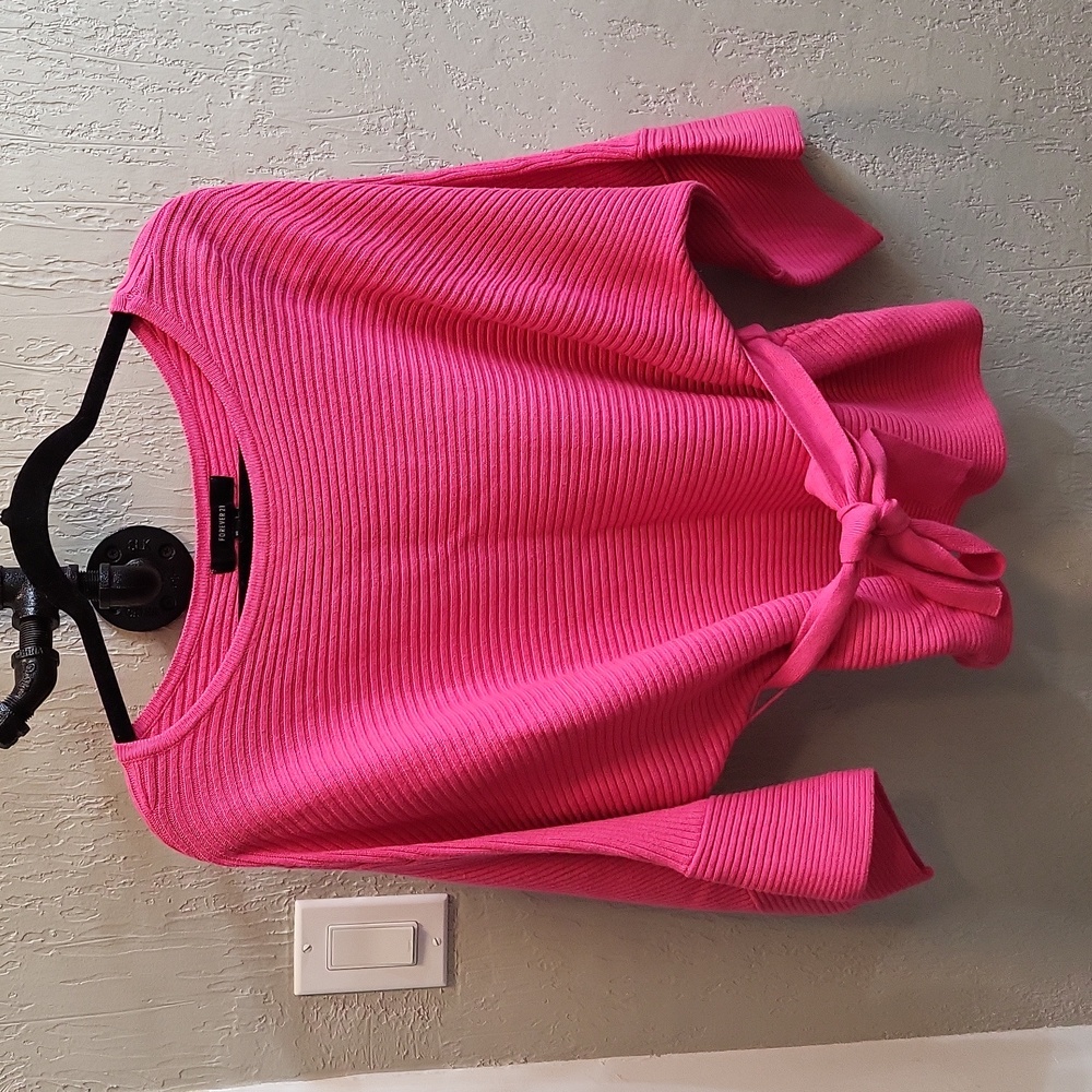 Forever 21 Bright Pink Dolman Sleeve Ribbed Belted Sweater